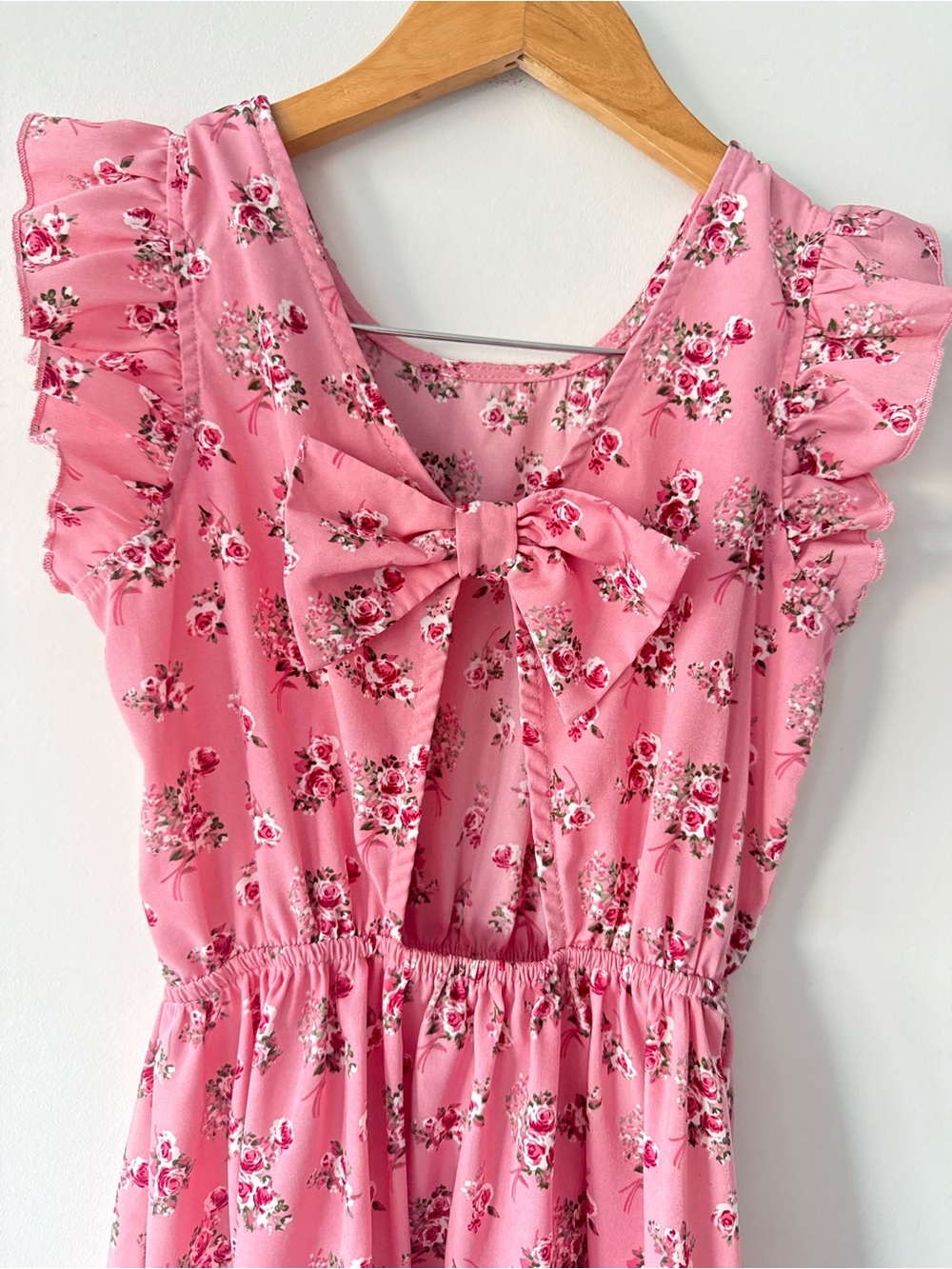 Girls' Pink Floral Ruffle-Sleeve Jenna & Jessie Casual Dress - Picture 4 of 6
